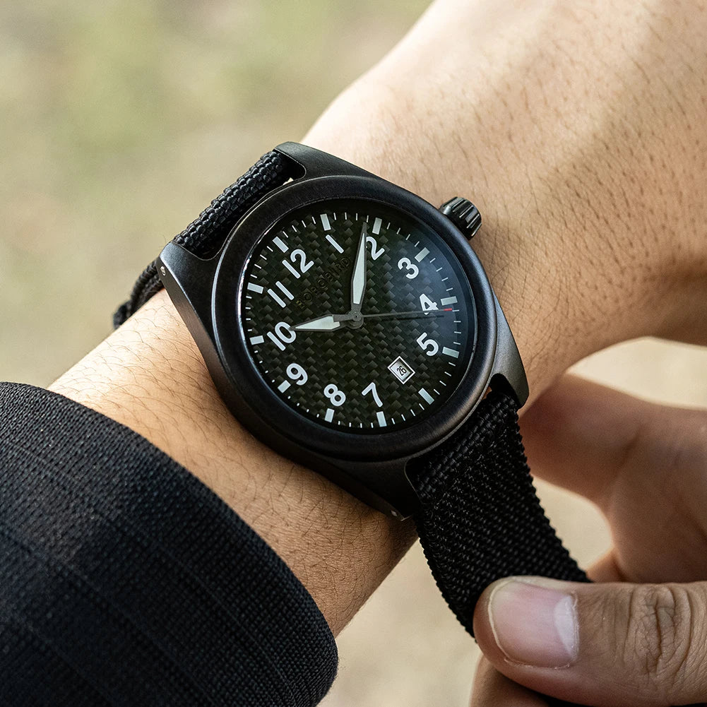 Vintage Mens Wooden Watch - Nylon Strap Casual Wristwatch for Men