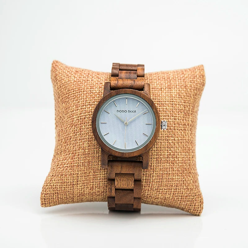 Ladies Watch With Real Wood Wristband - Analog Quartz Wristwatches For Women Women With Roman Numeral Face