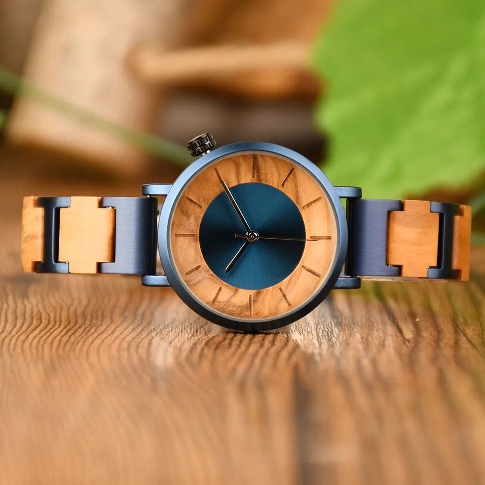 Stylish Ladies Wooden Watches - Round Face With Analog Display And Quartz Movement