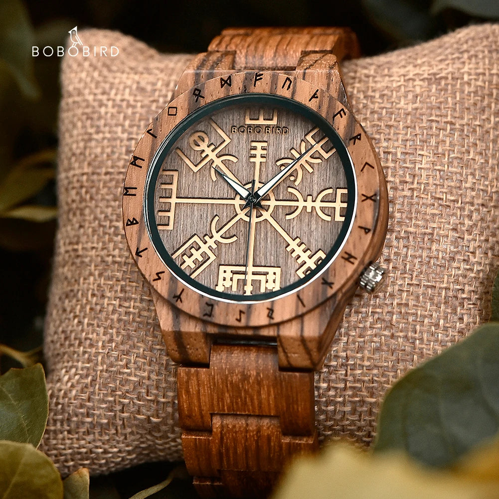 Viking Style Man's Wooden Watches - Vintage Quartz Movement Watch for Men