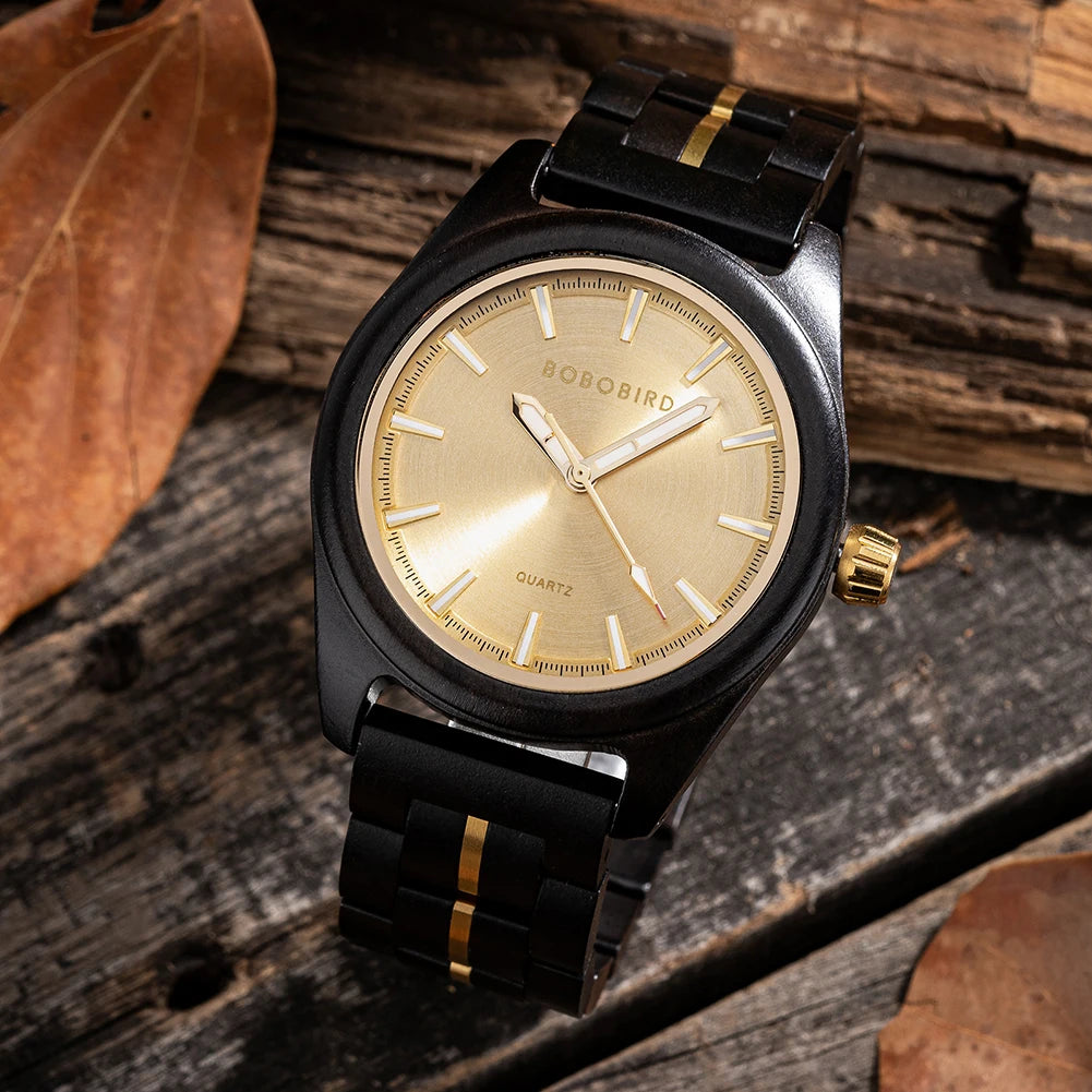Classic Analog Men's Watch - Wooden Bracelet And Face With Luminous Hands