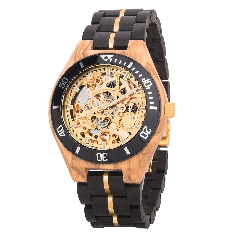 Men's Mechanical Wooden Automatic Watch - Hollow-Carved Mechanical Skeleton Wristwatch