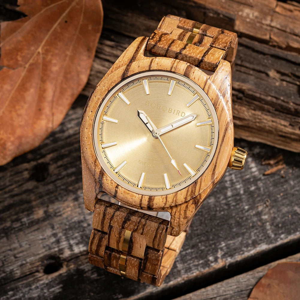 Classic Analog Men's Watch - Wooden Bracelet And Face With Luminous Hands