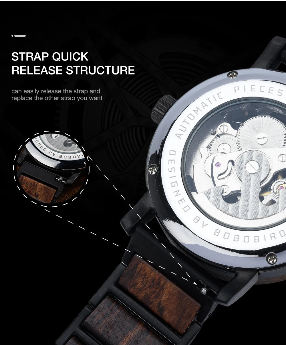 Men's Wooden Automatic Watch - Original Luxury Self-Wind Mechanical Watch