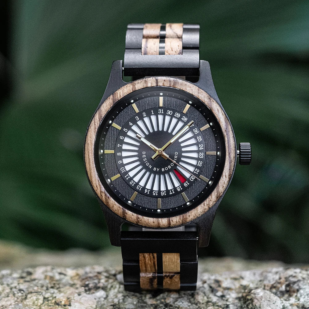 Unique Men's Wooden Watch Design - Chronographic Date Display On Face Wristwatch for Men