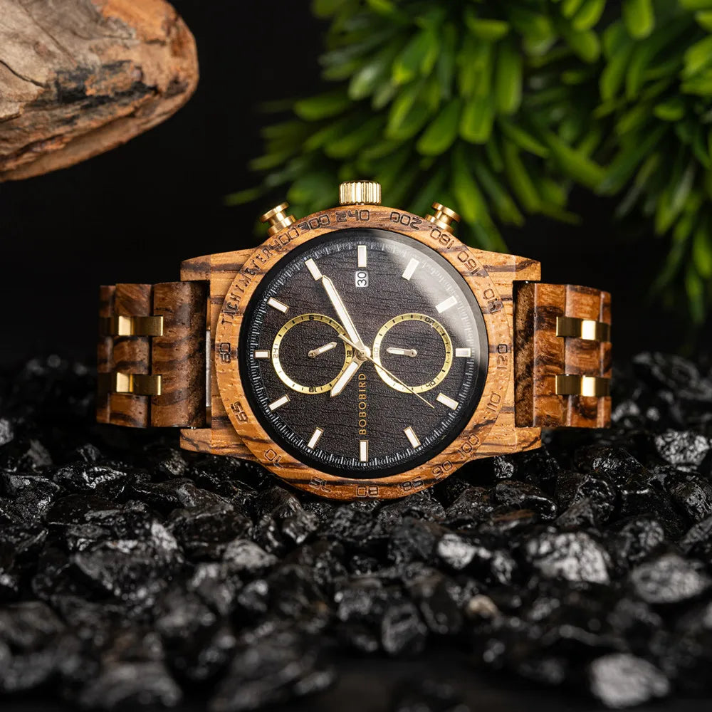 Men‘s Wooden Wristwatch Quartz Movement - Casual Dress Watch for Men