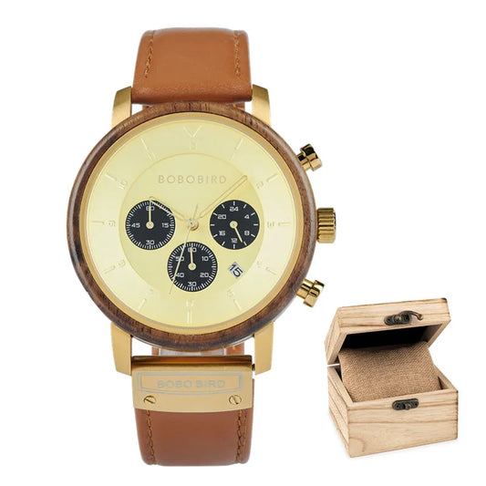 Men's Luxury Style Watch - Handmade Wooden Wrist Watch for Men With Genuine Leather