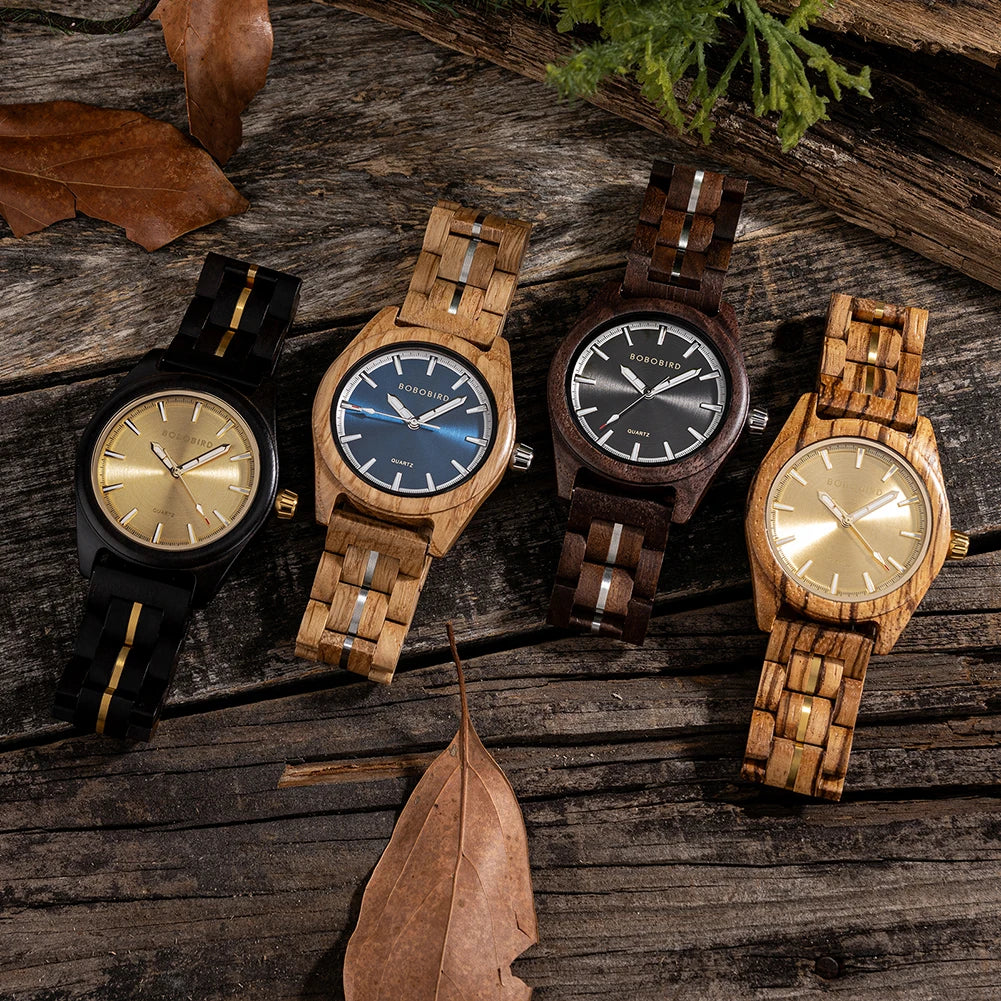 Classic Analog Men's Watch - Wooden Bracelet And Face With Luminous Hands