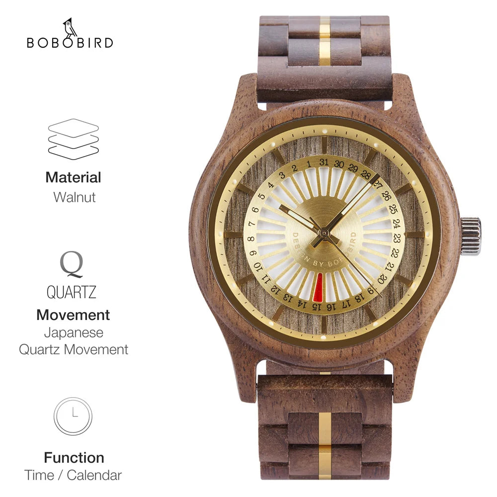 Unique Men's Wooden Watch Design - Chronographic Date Display On Face Wristwatch for Men