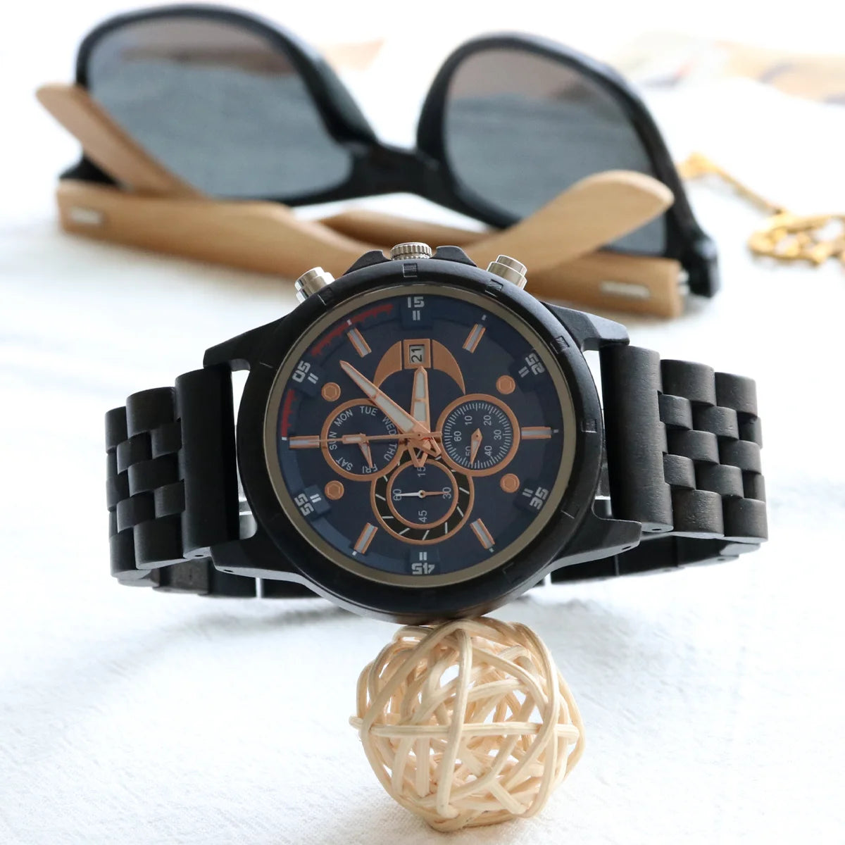 Men’s Sports Wooden Wrist Watch - Multifunction Analog Face & Quartz Movement