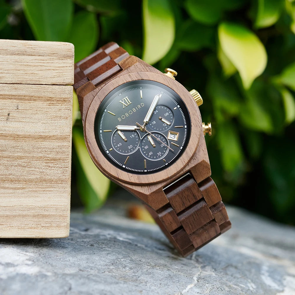 Men's Fashion Wooden Wristwatch - Quartz Movement - Round Face
