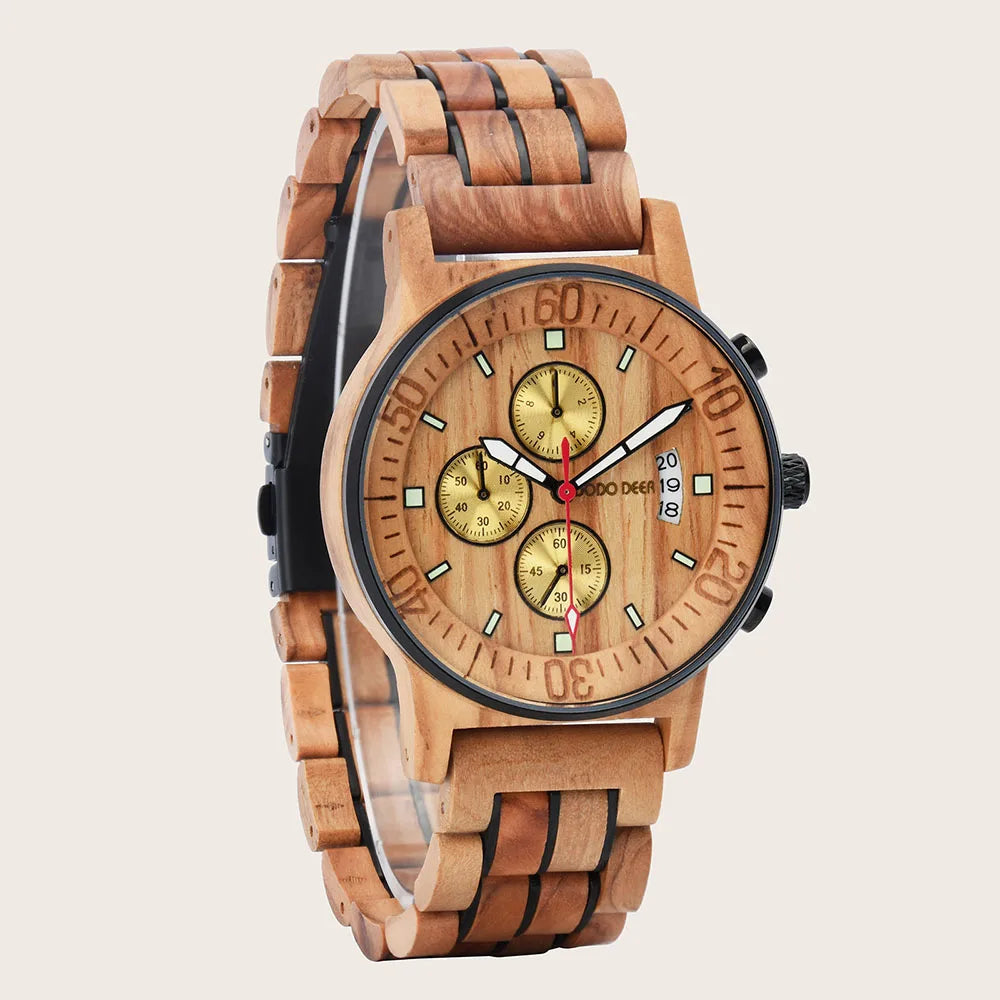 Men's Wooden Watch With Calendar - Multifunctional Fashion Quartz Movement Wristwatch