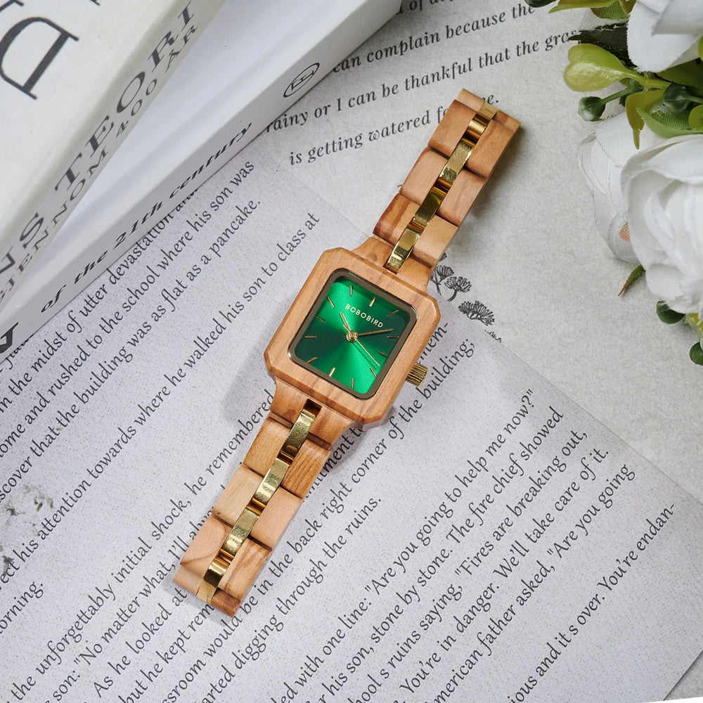 Fashion Women's Watch Wooden Links Square Face Wrist Watch for Ladies Special Gift