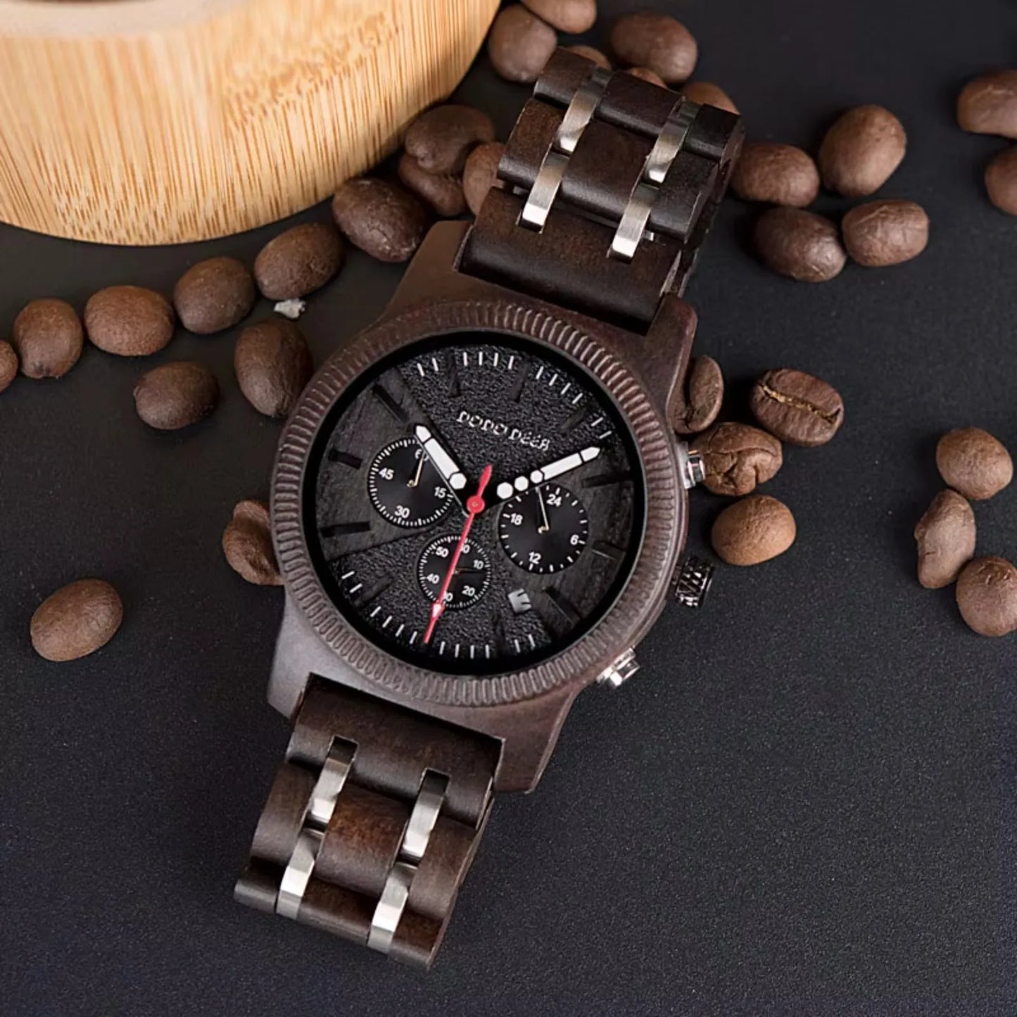 Classic Wood Stop Watches for Men Quartz Wristwach Male Display Date Chronograph Complete Calendar Gift Box Wholesale Dropship